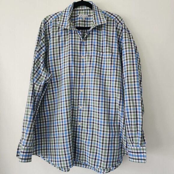 Peter Millar Blue Green Plaid Long Sleeve Button Front Shirt Mens Size XXL - Picture 1 of 5